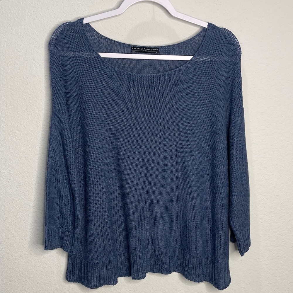 Peruvian Connection Pima Cotton Blue Oversized Sweater EUC Size XL